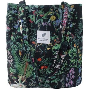 Women Black Plant Imported Corduroy Small Canvas Shoulder Handy Tote Bag